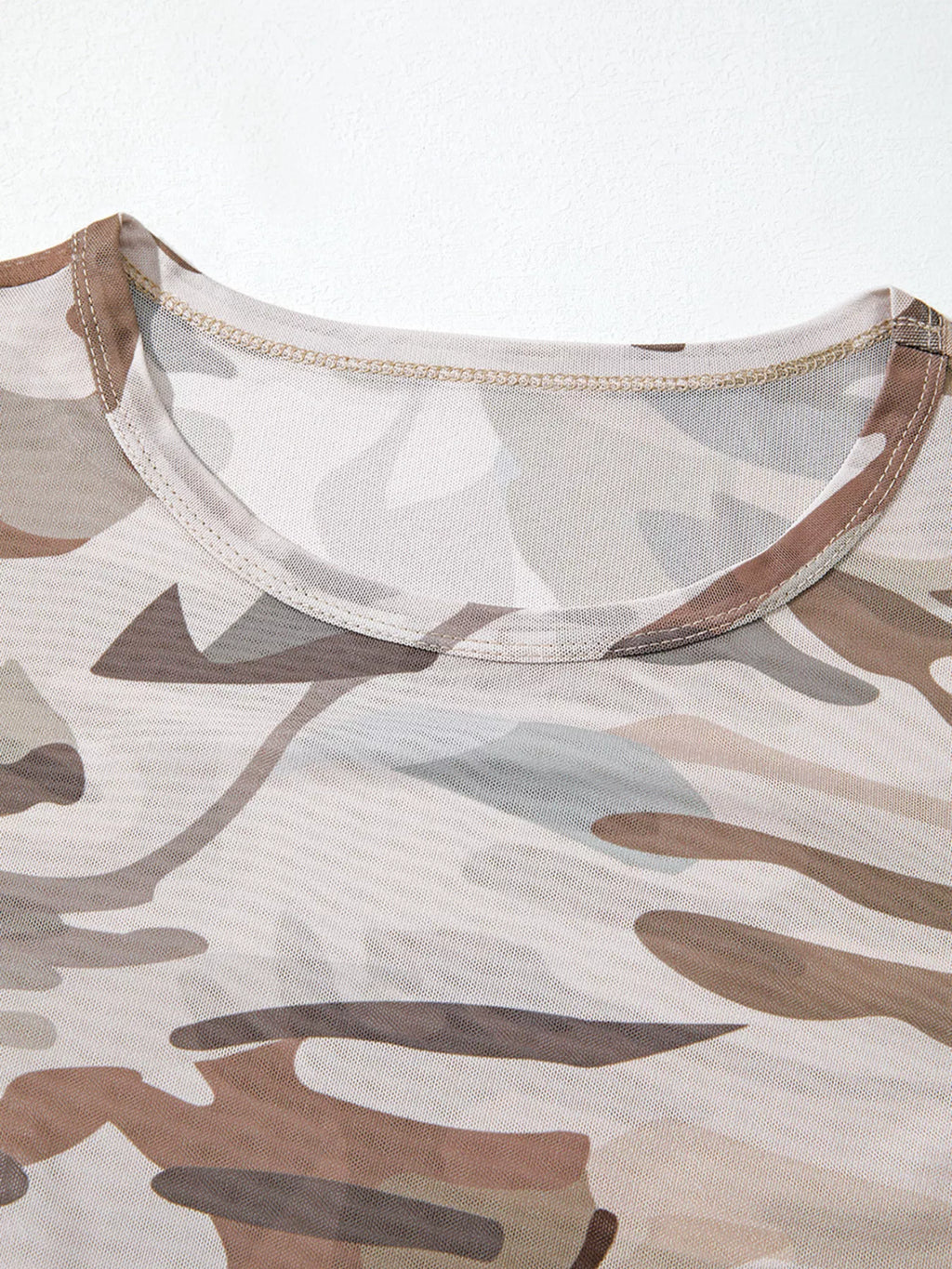 Camouflage Mesh Long Sleeve Top – flat lay with accessories