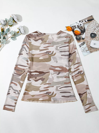 Camouflage Mesh Long Sleeve Top – styled with denim