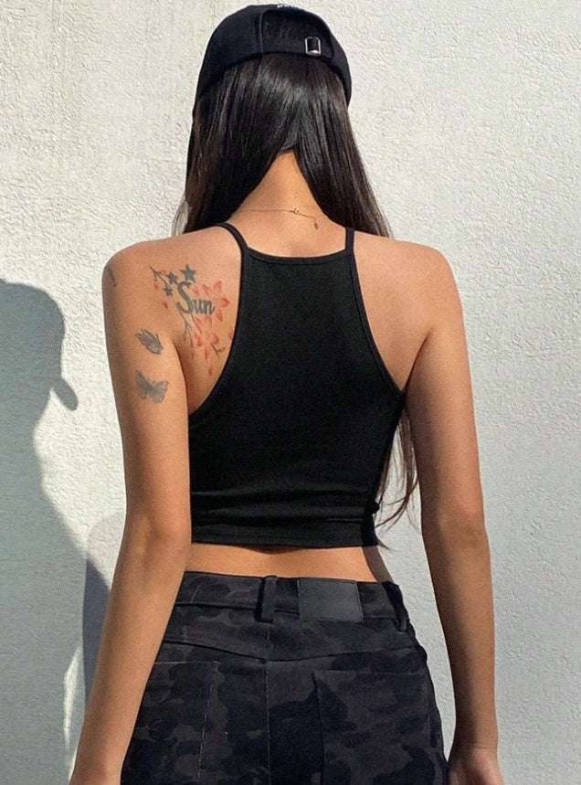 Side view of rib-knit tank top for women, white crop fit

