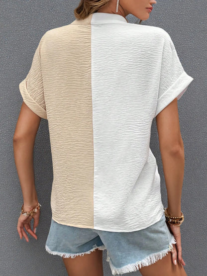 Casual office outfit featuring two-tone button down shirt for women

