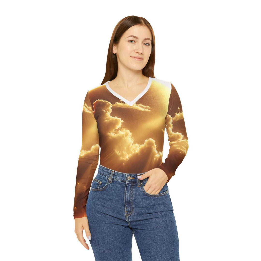 Golden Sunshine Boho V-neck Shirt – Casual Long Sleeve