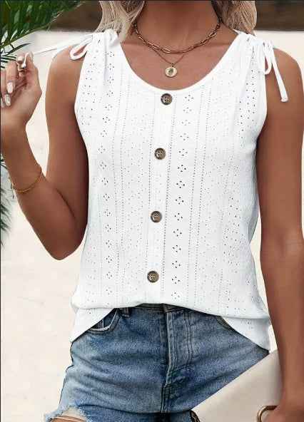 Eyelet Button Tank Top – Breezy Summer Style for Women