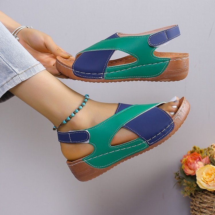 Chic Colorblock Wedges with Adjustable Velcro Closure

