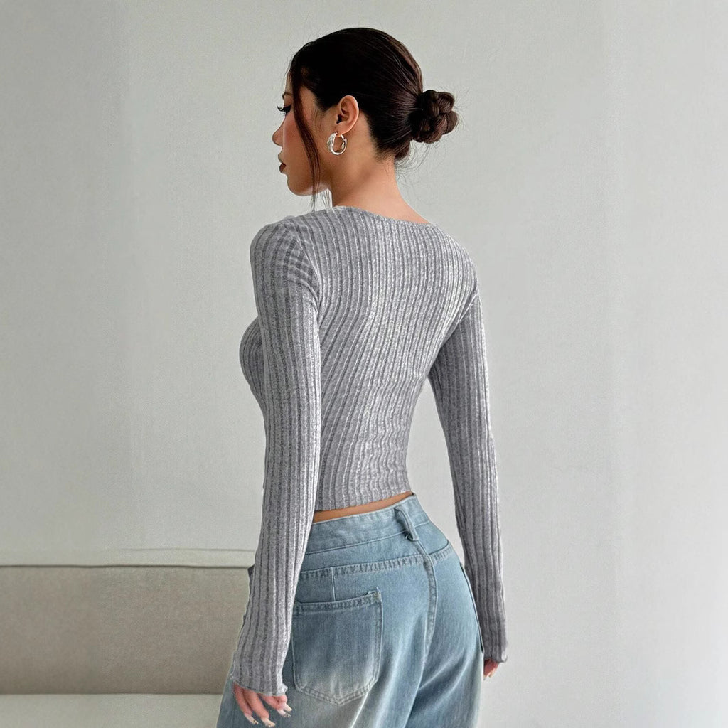 Chic brushed crop T-shirt for women – long sleeve pullover style