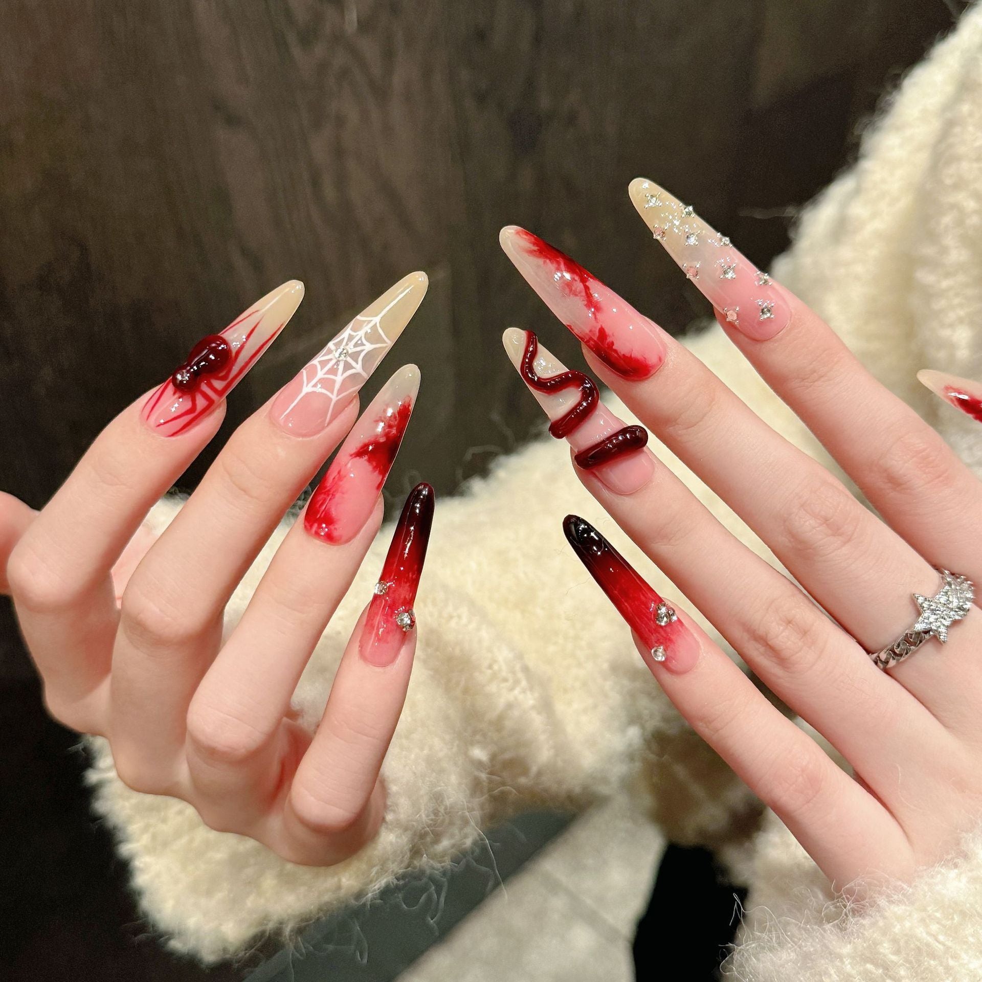 Chinese style red manicure – almond shape press-ons
