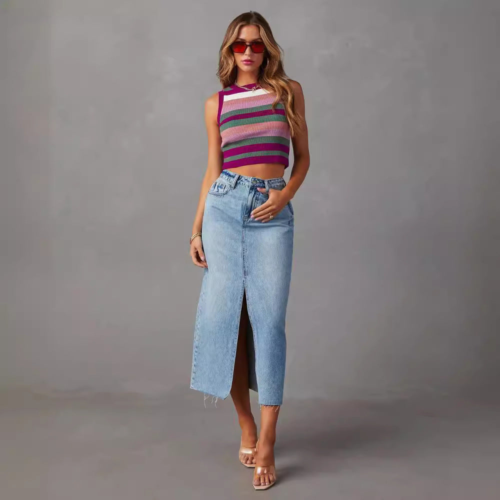 Classic Blue Slimming Denim Skirt – Flattering A-Line Silhouette