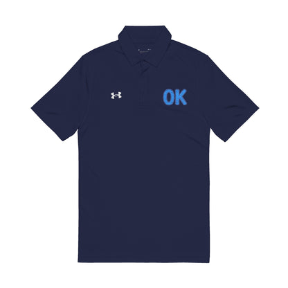 Classic men's polo with bold stitched "OK" detail

