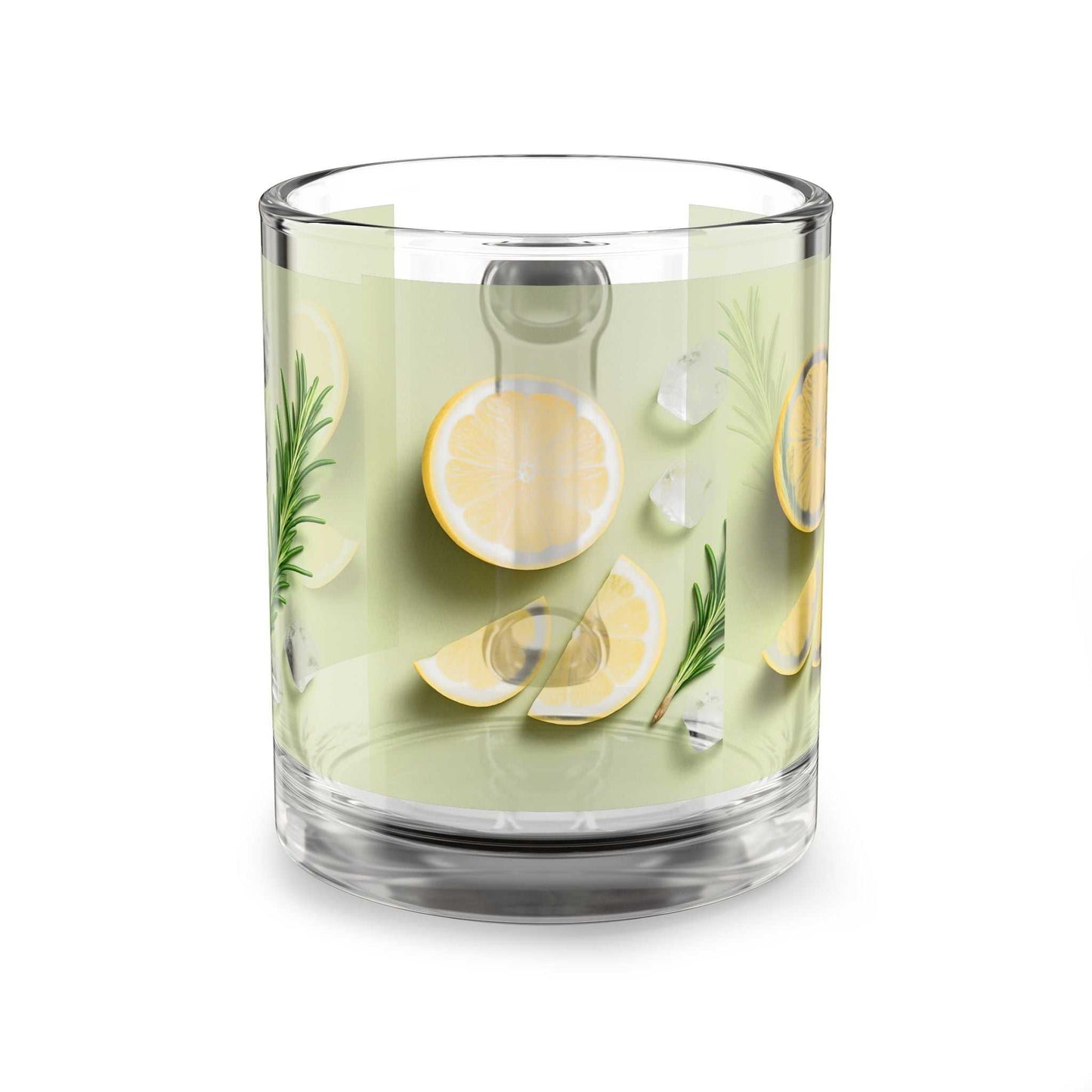 Clear 10oz glass mug with lemon and herb design
