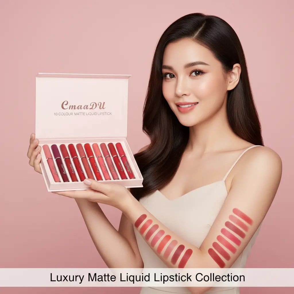 Close-Up of Non-Stick Waterproof Matte Lipstick Application Showing Smudge-Free Finish