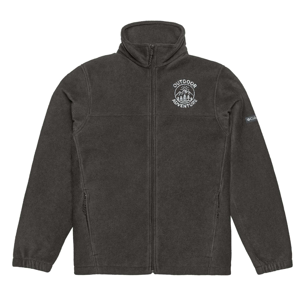 Man and woman wearing matching Columbia fleece jackets

