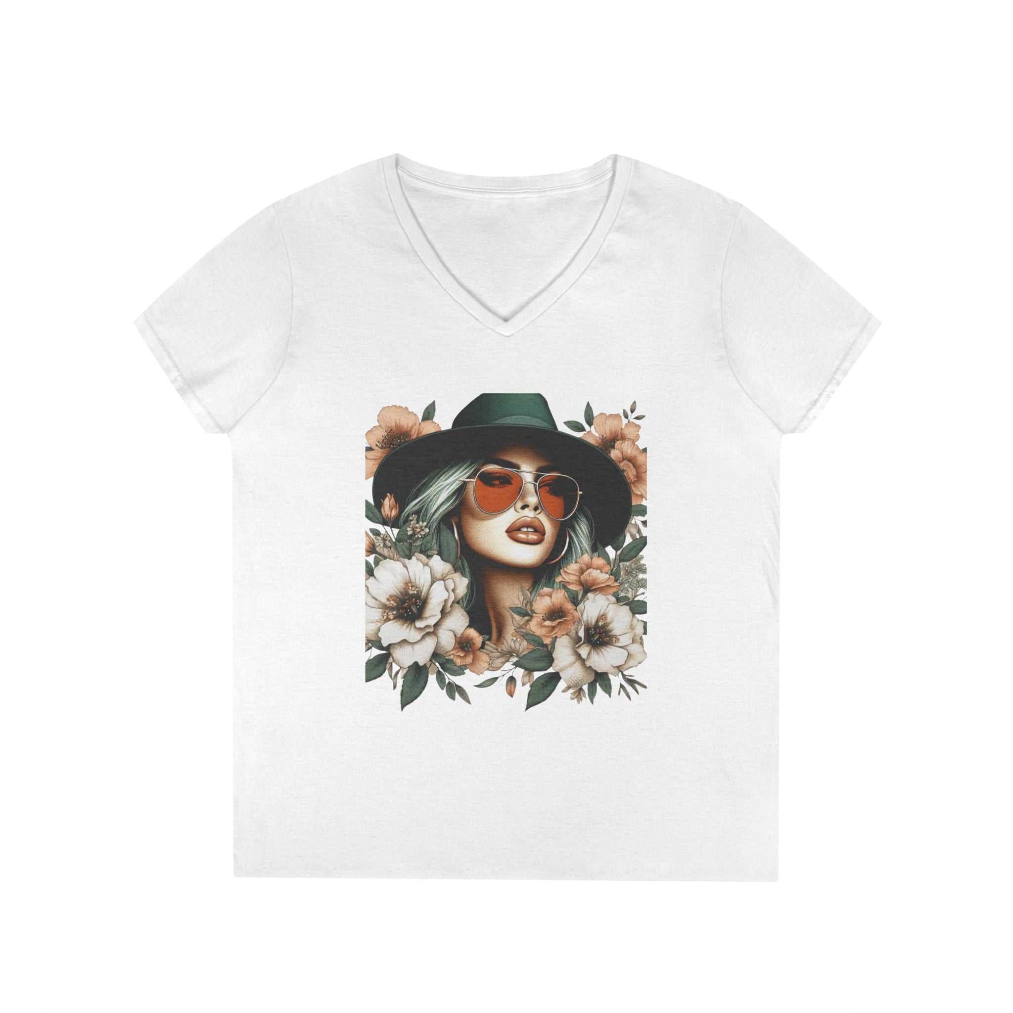 Floral V-Neck T-Shirt – Stylish & Comfy for Women www.PrintOne1.com
