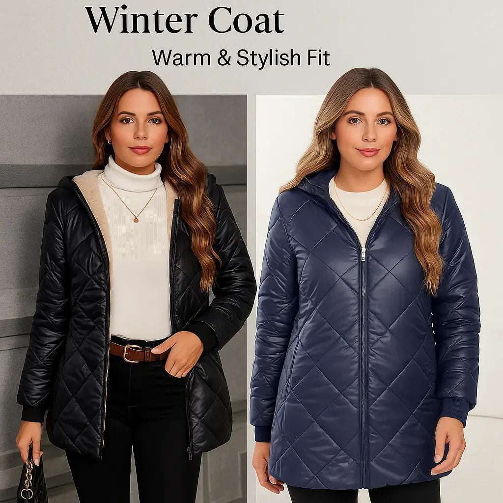 Casual look with long loose-fit women’s winter coat for autumn and winter seasons

