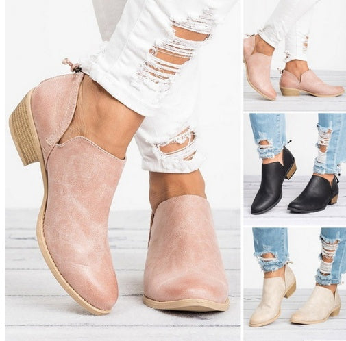Close-up: Retro High Heel Ankle Boots in soft faux suede