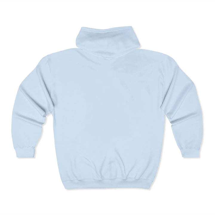 Light blue unisex zip hoodie back view