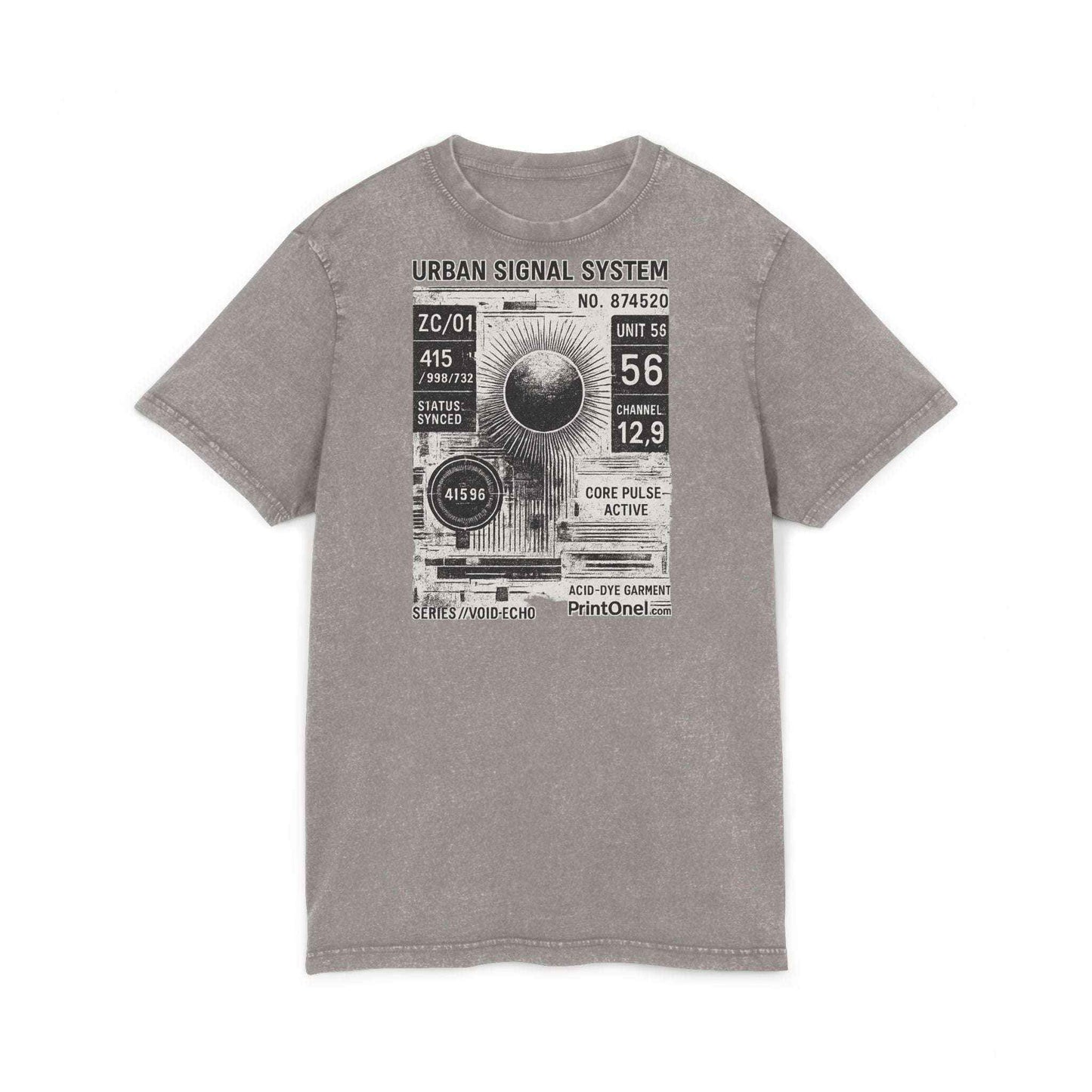 Gray acid wash tee with urban graphic print