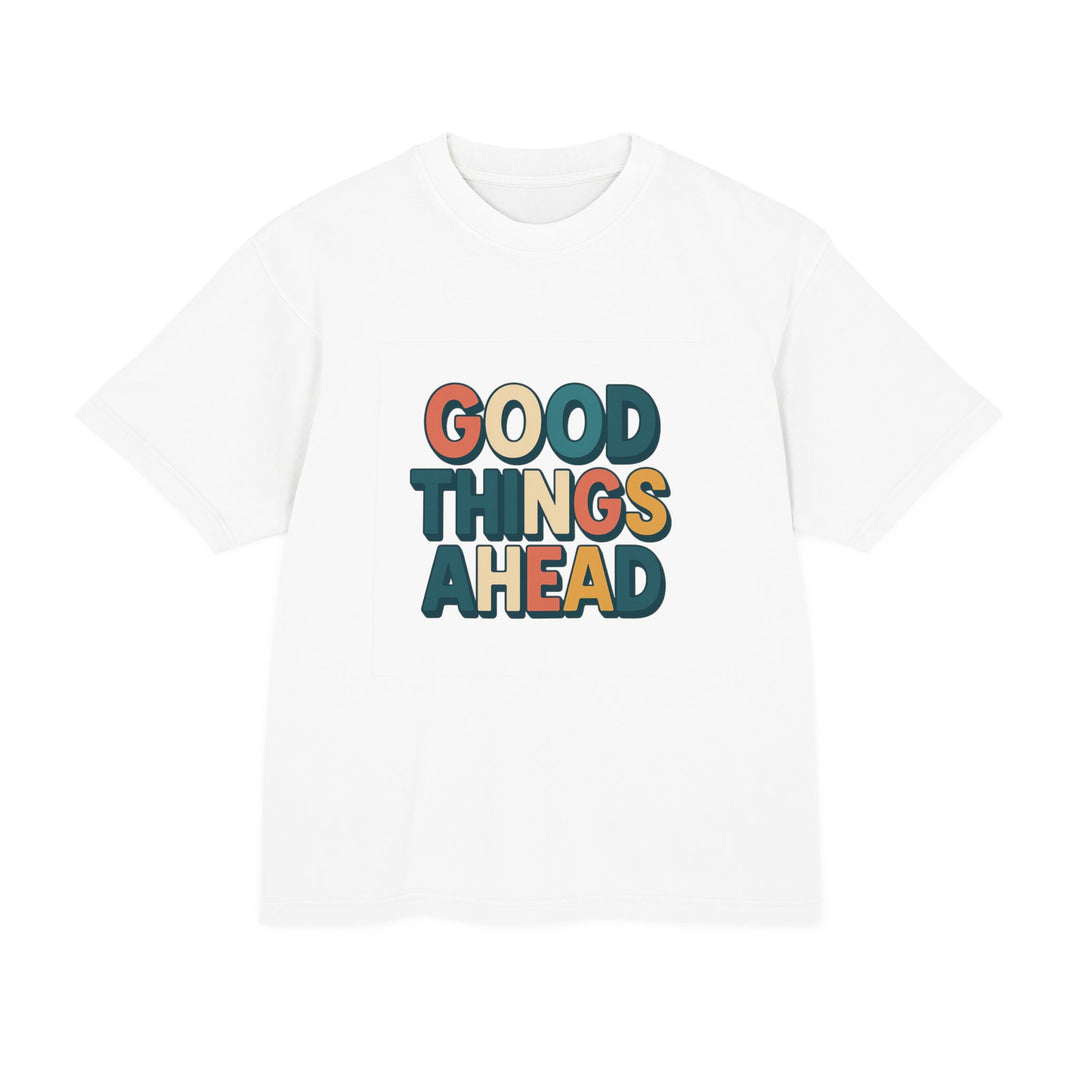 White Good Things Ahead cotton T-shirt with colorful print