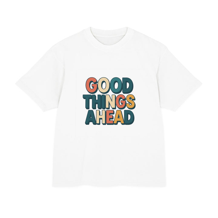 White Good Things Ahead cotton T-shirt with colorful print
