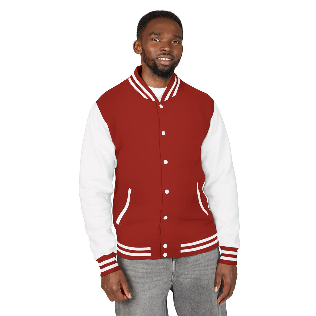 Close-up of garment-dyed letterman jacket fabric, showcasing rich color and premium ringspun cotton texture

