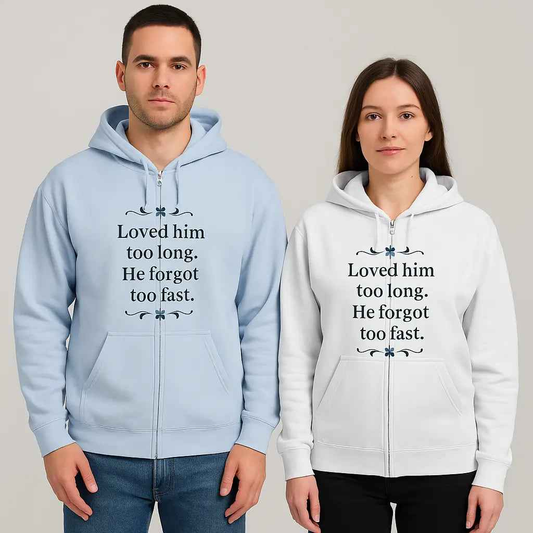 Close-up of premium metal zipper detail on unisex zip hoodie