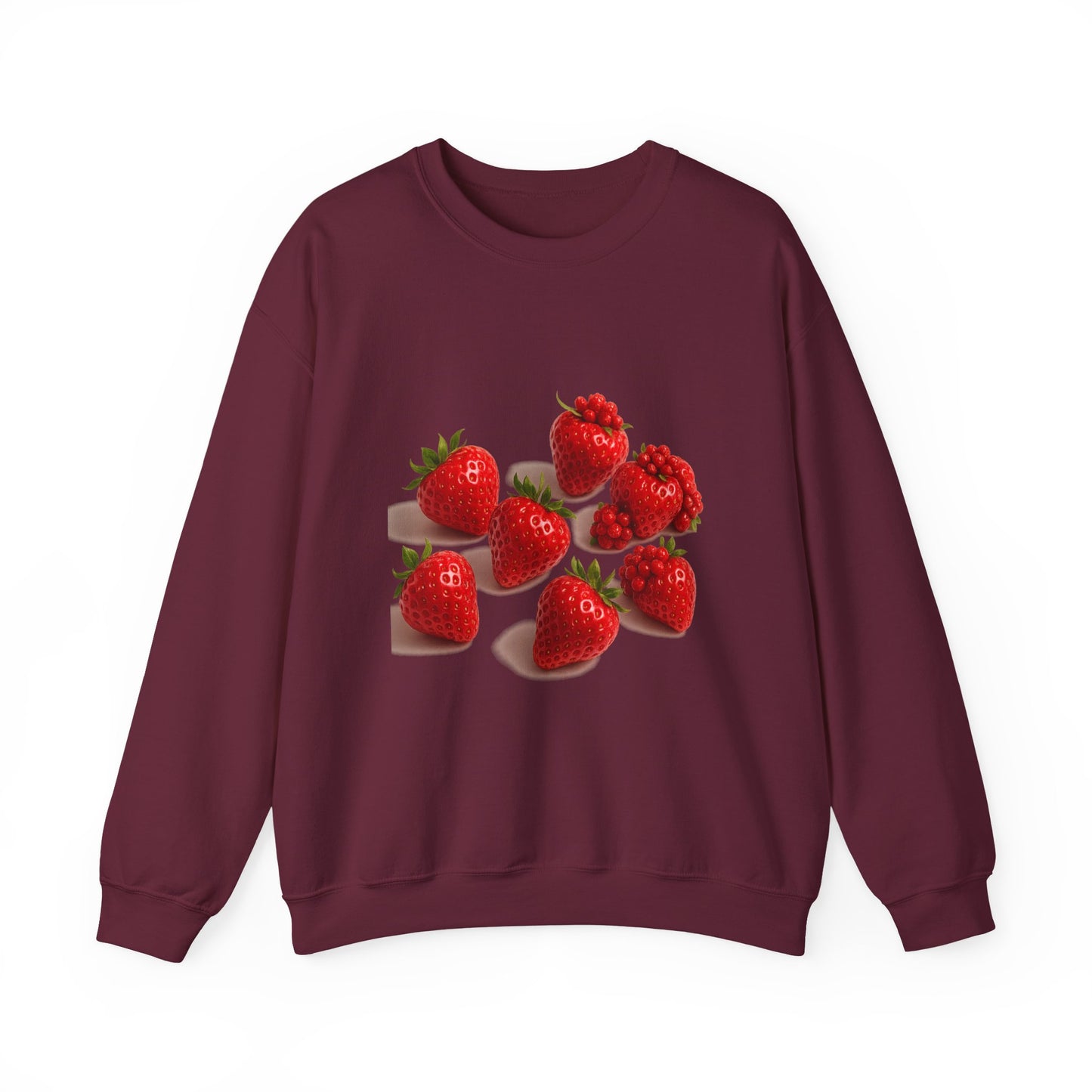Close-up of red berry print on cotton blend sweatshirt – cute fruit apparel

