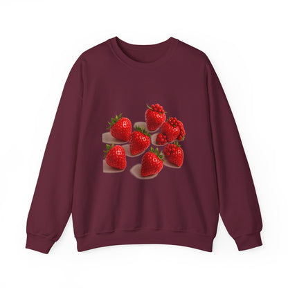 Close-up of red berry print on cotton blend sweatshirt – cute fruit apparel

