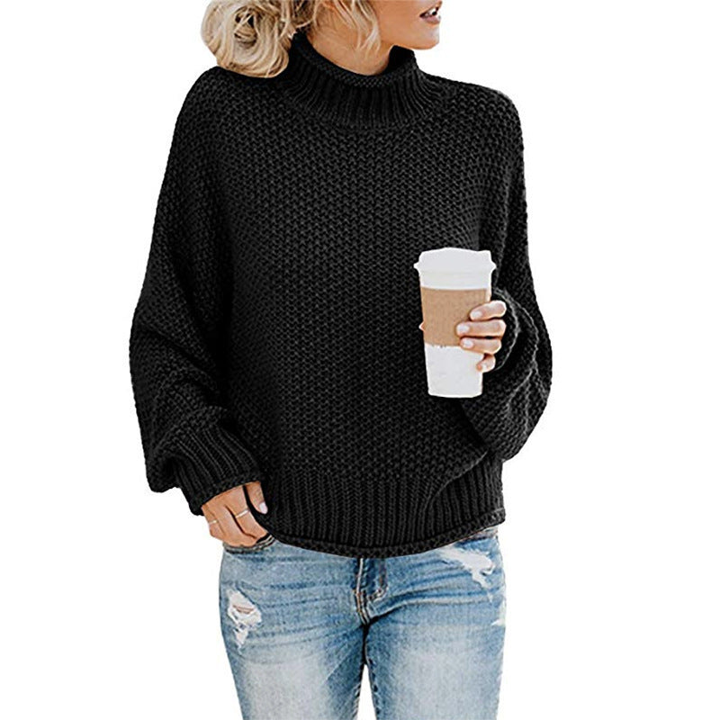 Close-up of ribbed neck on turtleneck pullover sweater – premium knit