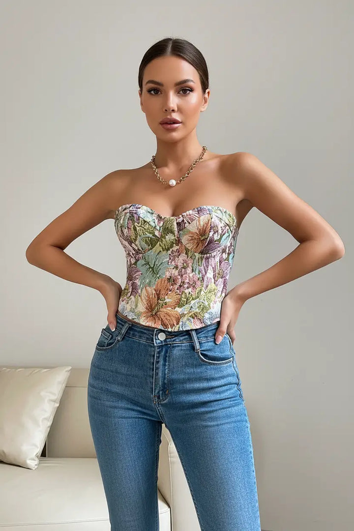 Y2K Floral Print Tube Vest Top – Flirty Summer Crop