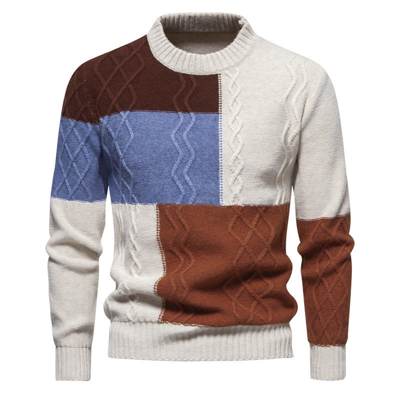 Color-block Crew Neck Knitwear For Men – Brown variant lifestyle
