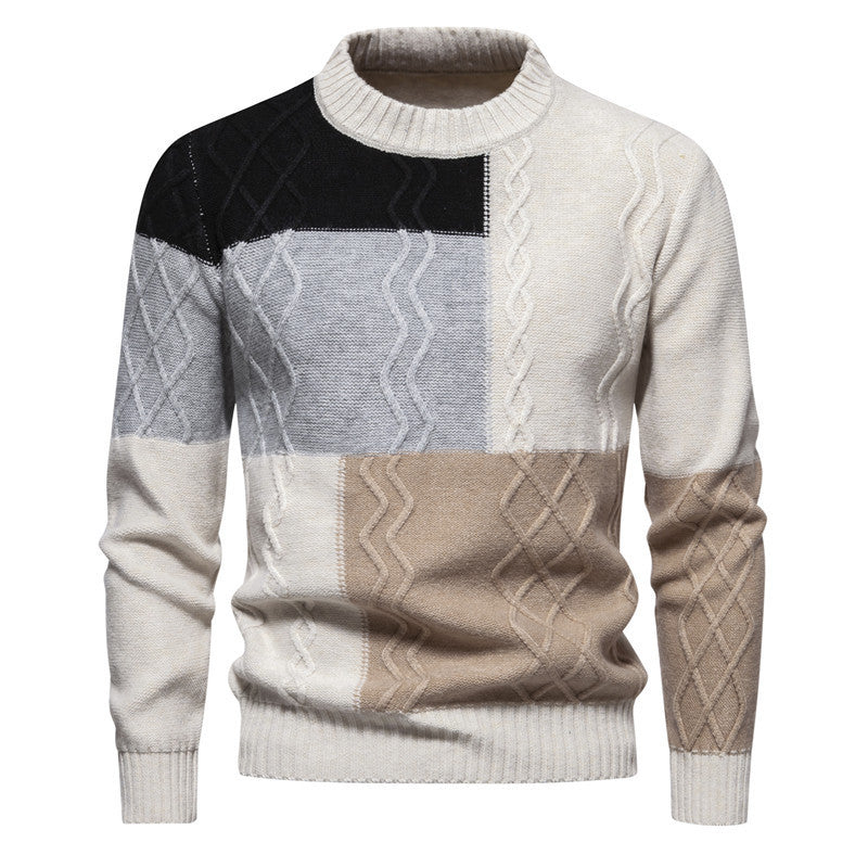 Color-block Crew Neck Knitwear For Men – Neckline and stitch detail