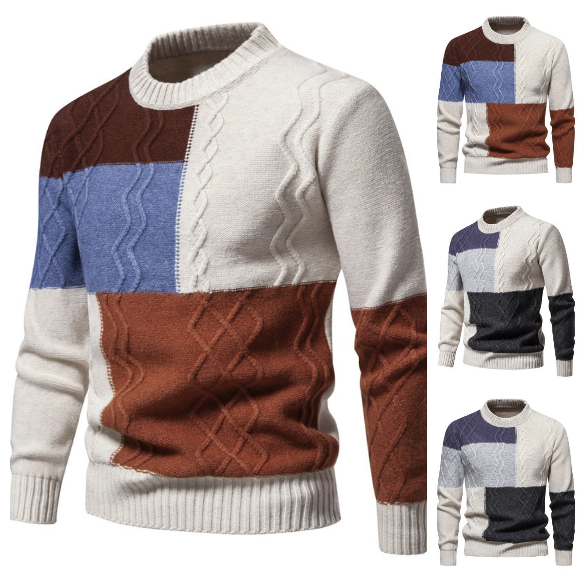 Color-block Crew Neck Knitwear For Men – Ribbed cuffs and hem