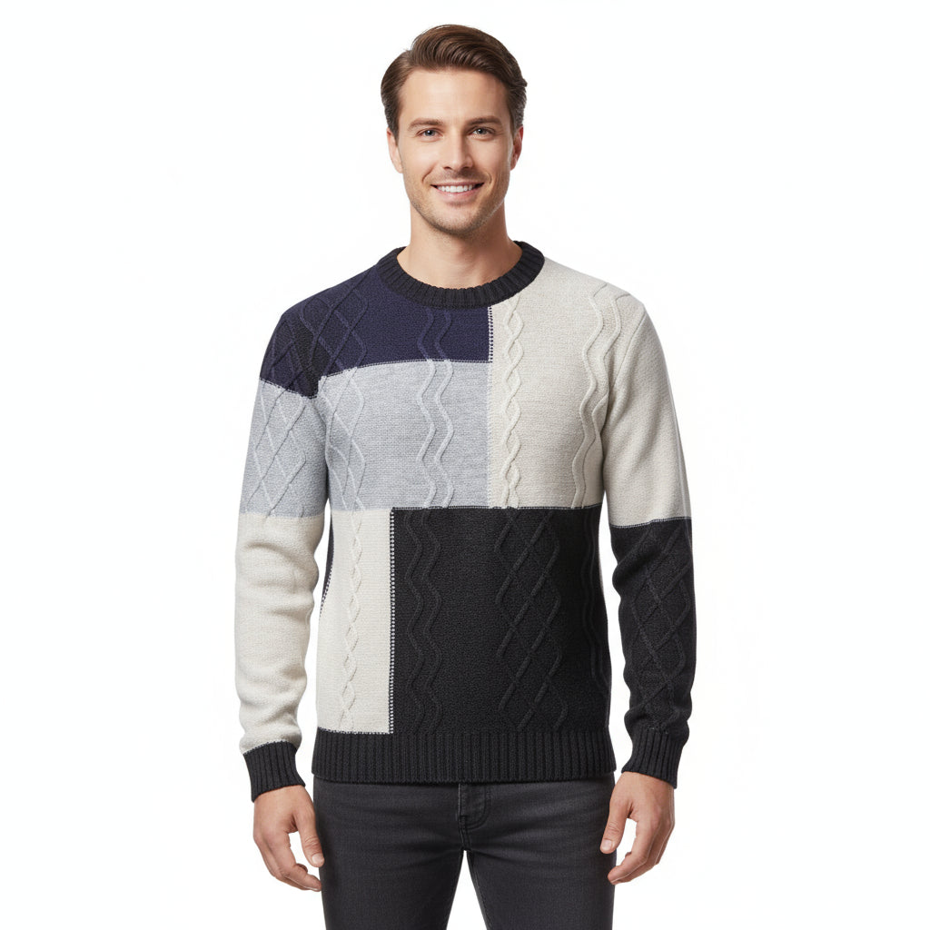 Color-block Crew Neck Knitwear For Men – Shoulder detail close-up