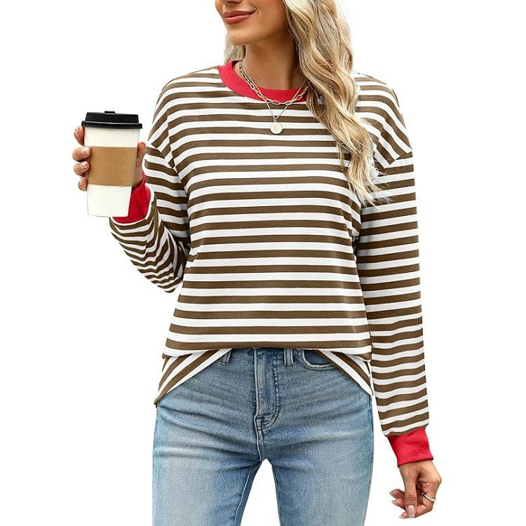 Color options lineup for Color Contrast Striped Long Sleeve in 13 shades