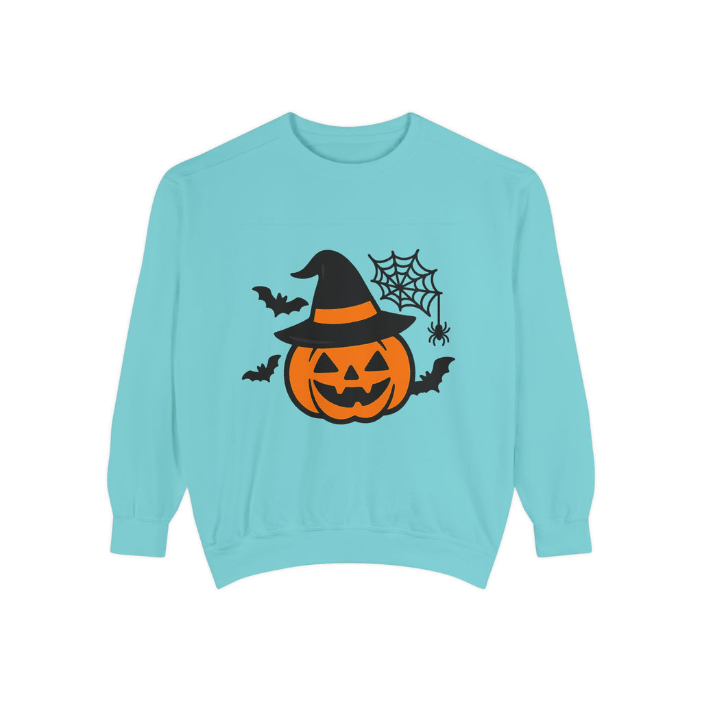 Comfy pumpkin spice-themed sweatshirt for fall and Halloween vibes

