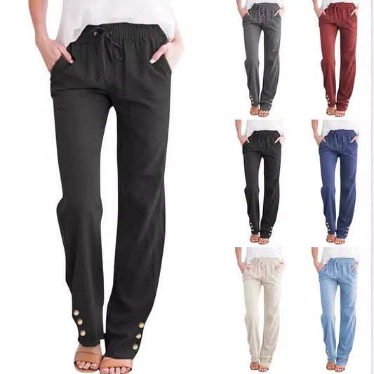 Cotton linen wide-leg trousers – 18 colors for work, travel, weekend