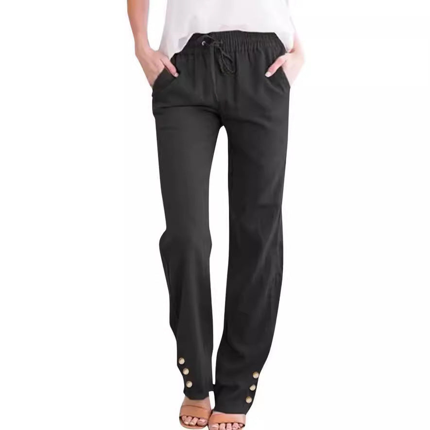 Cotton linen wide-leg trousers – lightweight, micro-elastic fabric