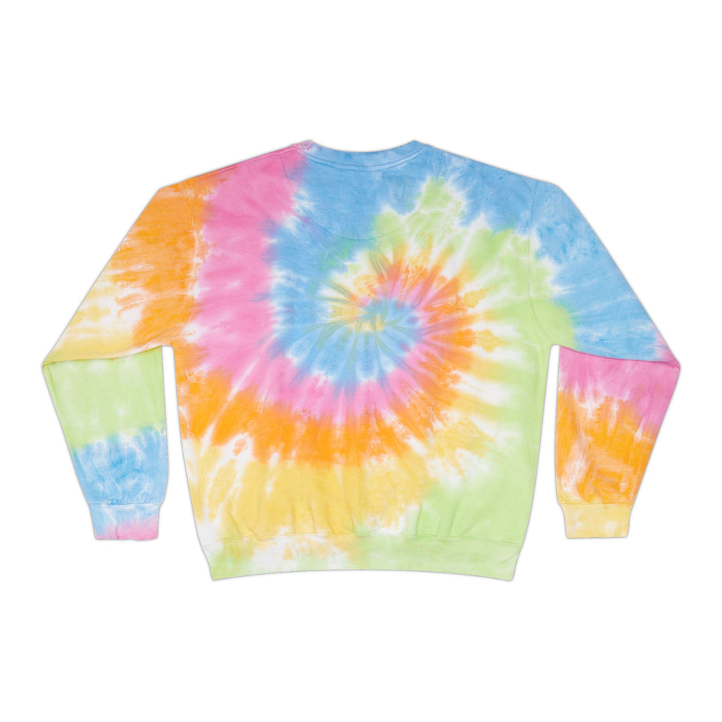 Couple modeling Sky Inspiration tie-dye pullovers featuring blue cloud prints against a seamless white backdrop.

