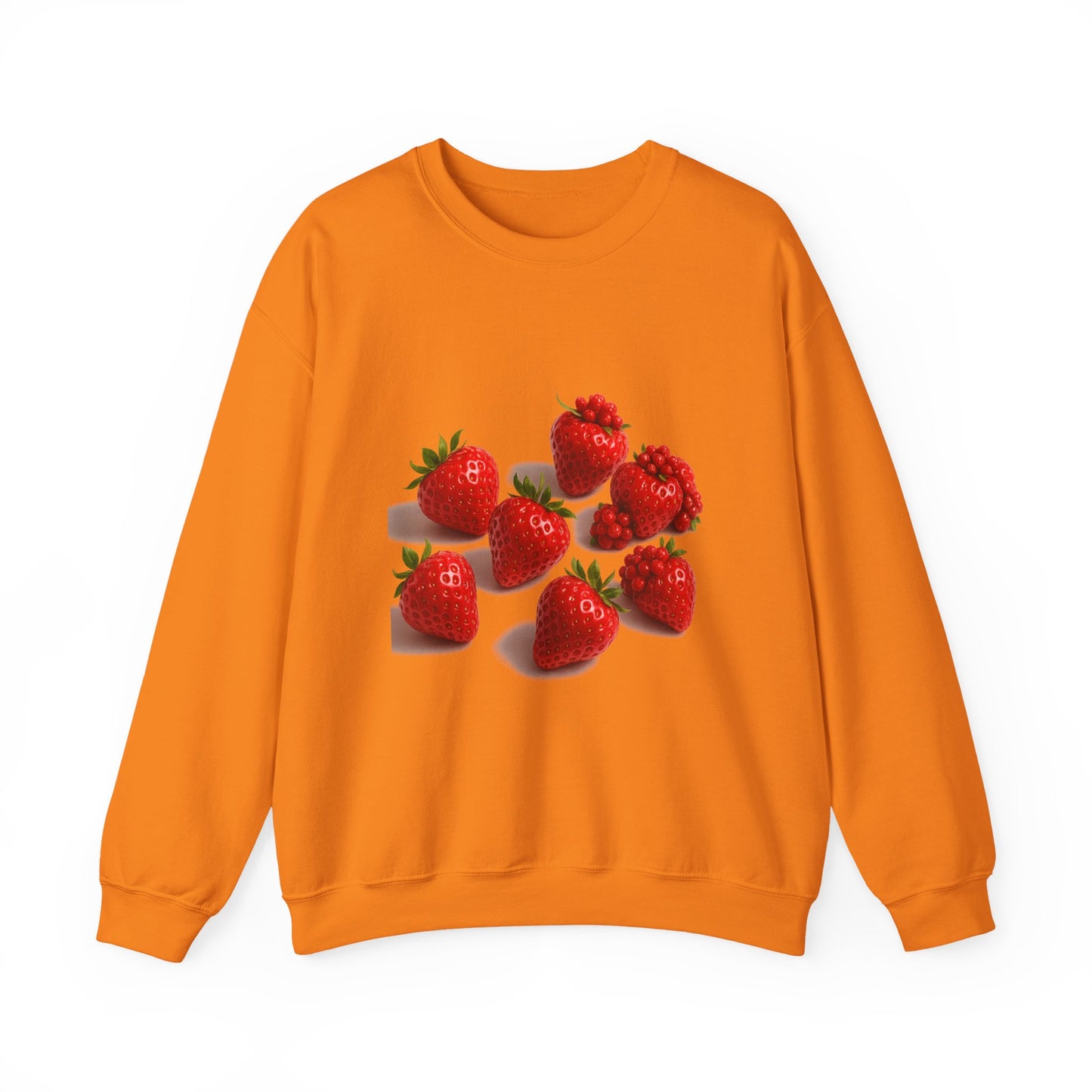 Couple modeling matching strawberry sweatshirts – perfect gift for food lovers

