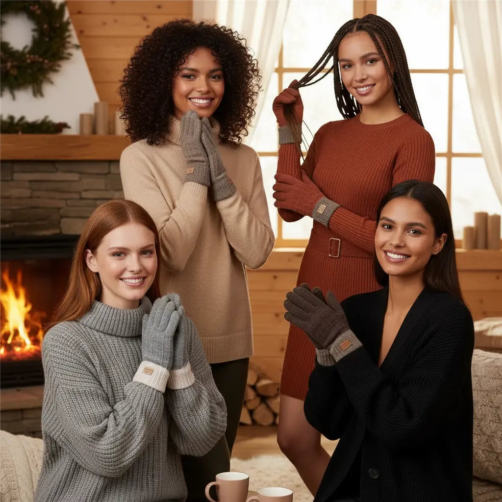 Cozy Gray Women's Winter Wool Lined Warm Gloves – Soft Imitation Cashmere Insulation 