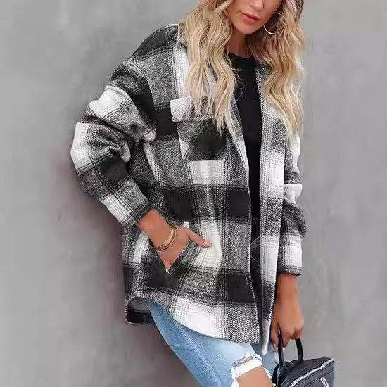 Cozy Light Brown Plaid Jacket for Cool-Weather Comfort