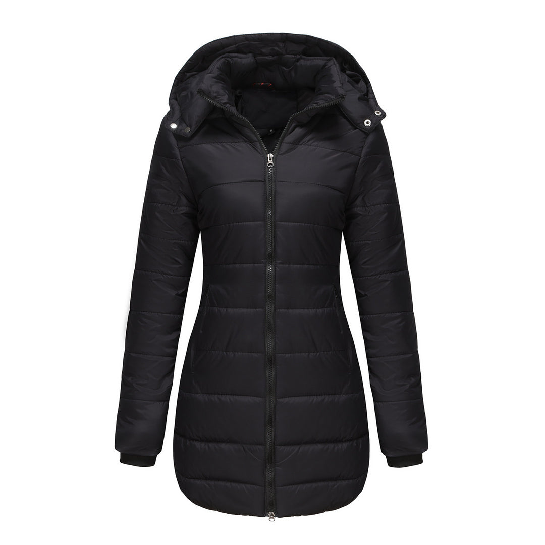 “Cozy Outside: Waterproof Cotton-Padded Women’s Jacket by Snowy Trees”

