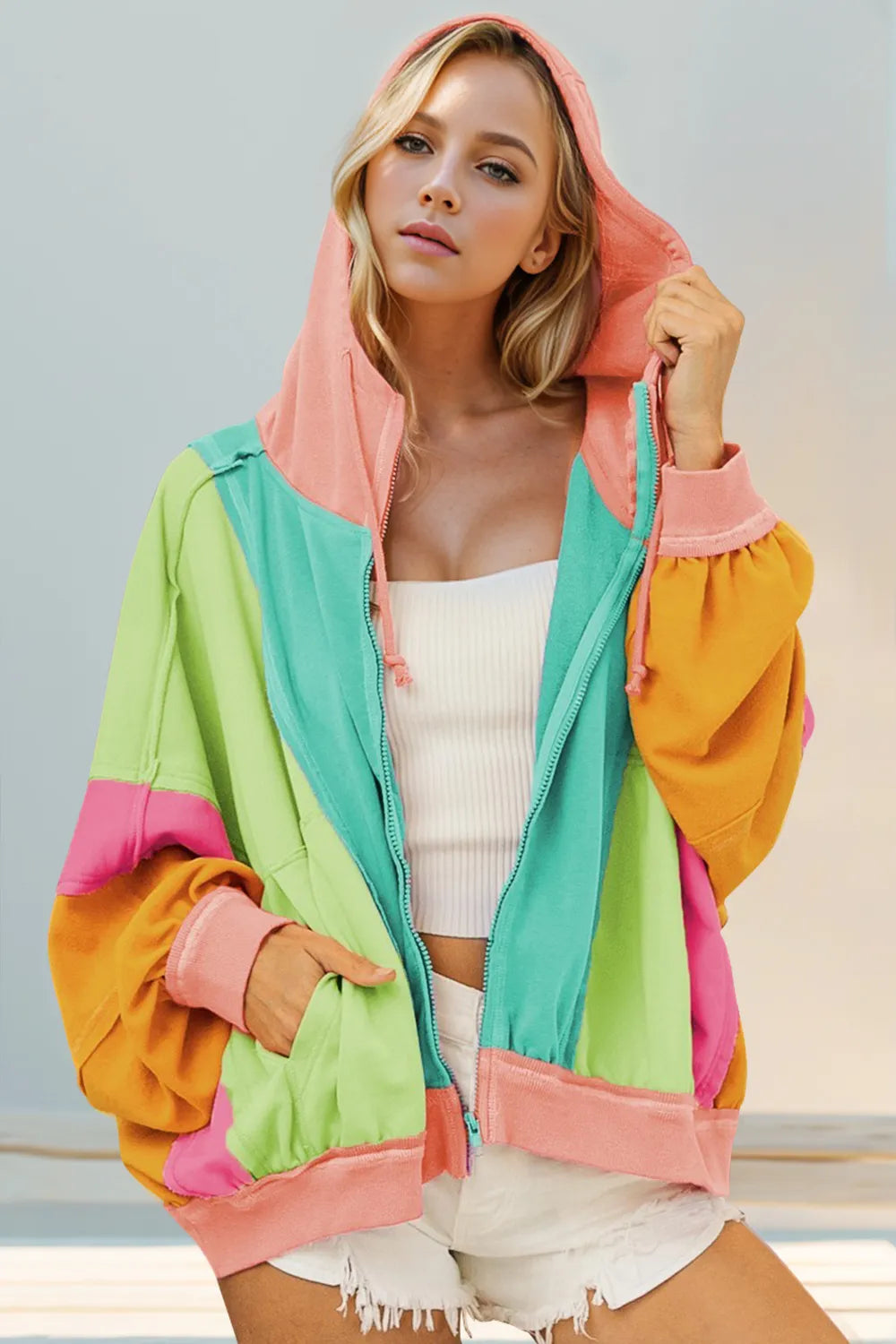 Cozy Zip Hoodie with Color Block Panels – Effortless Style

