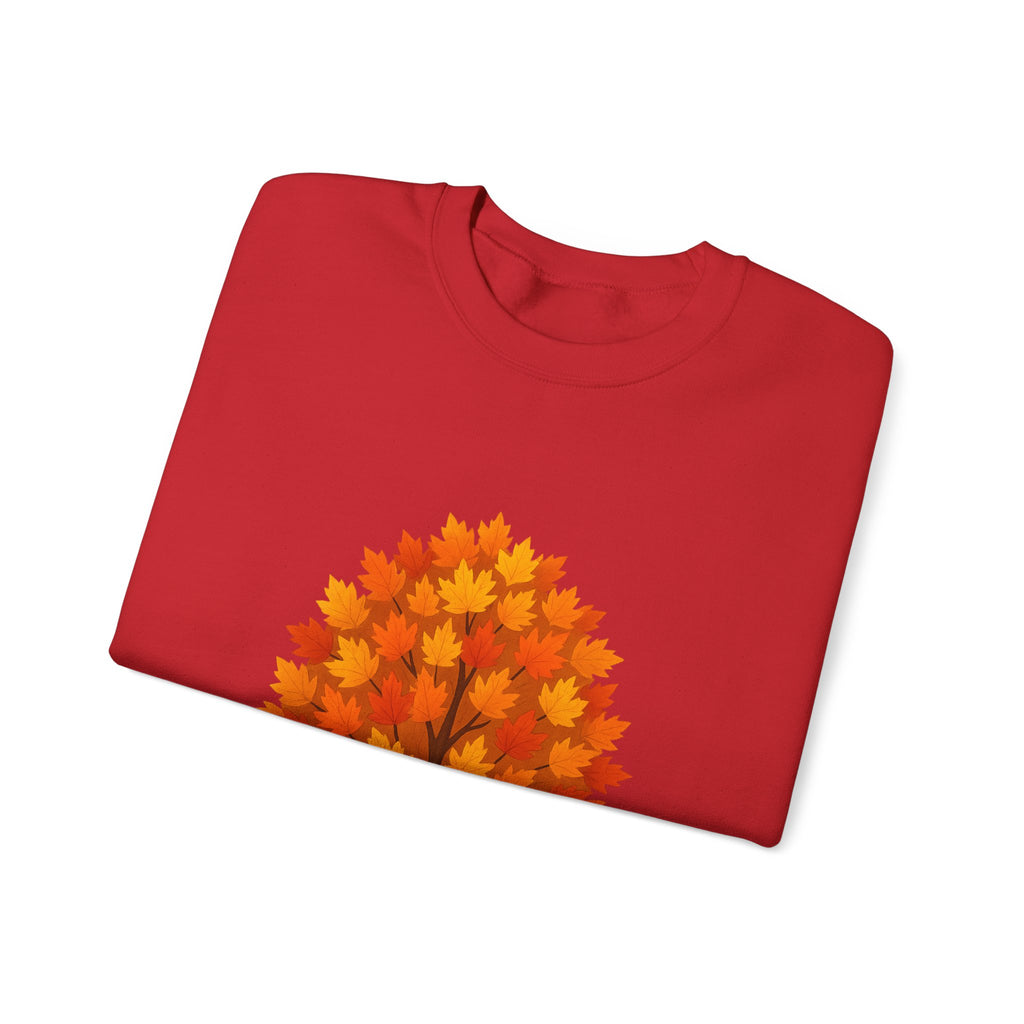 Cozy heavy-blend crewneck featuring a season-inspired tree print

