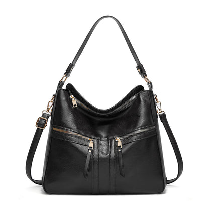 Custom Brown Women's Trendy Double Zipper Soft Leather Large Capacity Tote with Personalized Touch