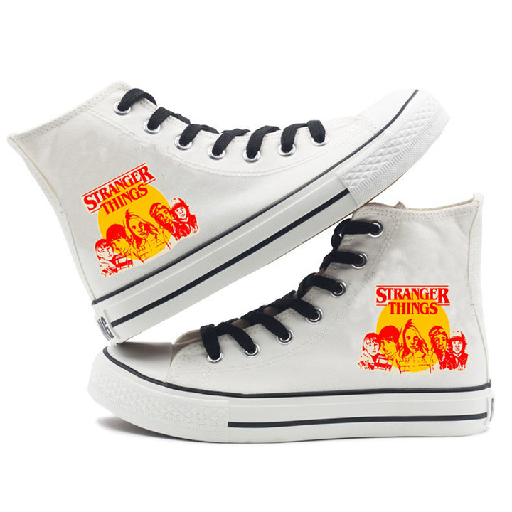 Stranger Things high-top sneakers design 1, white, pair on a white background