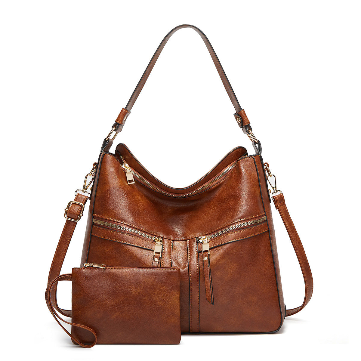 Dark Gray Women's Trendy Double Zipper Soft Leather Large Capacity Tote for Professional Use