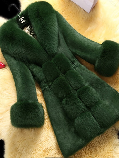 Dark Green Women's Long-Sleeved Fleece Coat for Layered Warmth