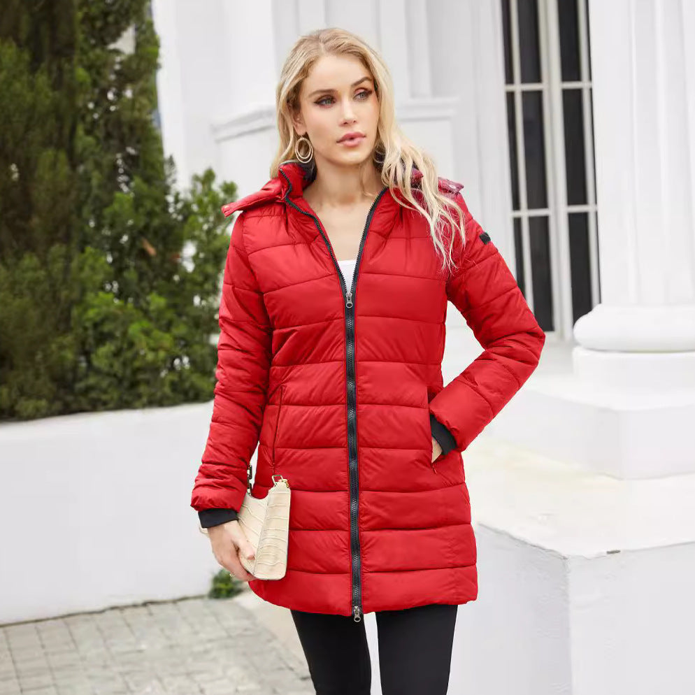 “Deep Blue Waterproof Cotton-Padded Women’s Jacket by Lakeside at Dusk”

