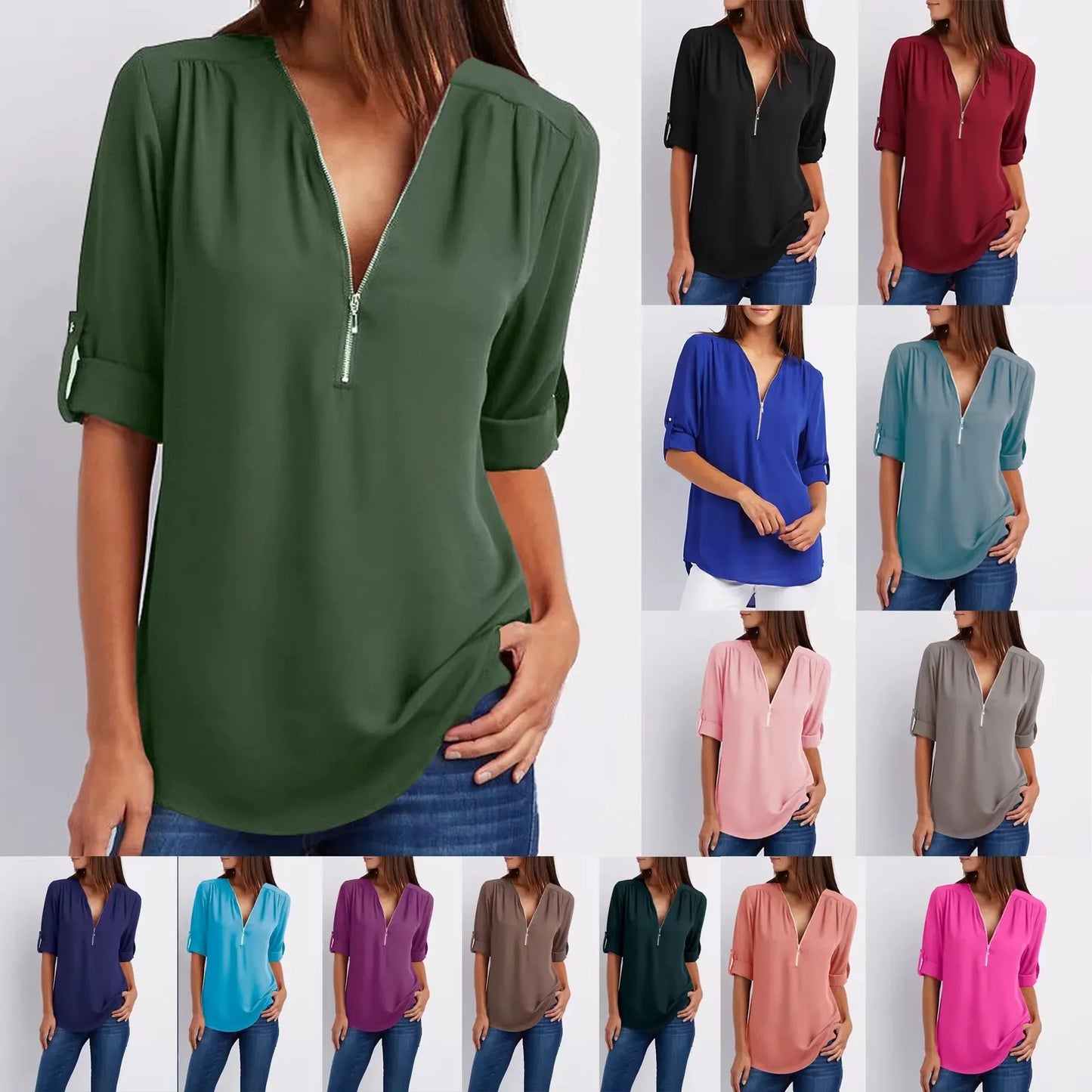 Deep V Neck Chiffon Blouse – Breezy All-Season Casual Look