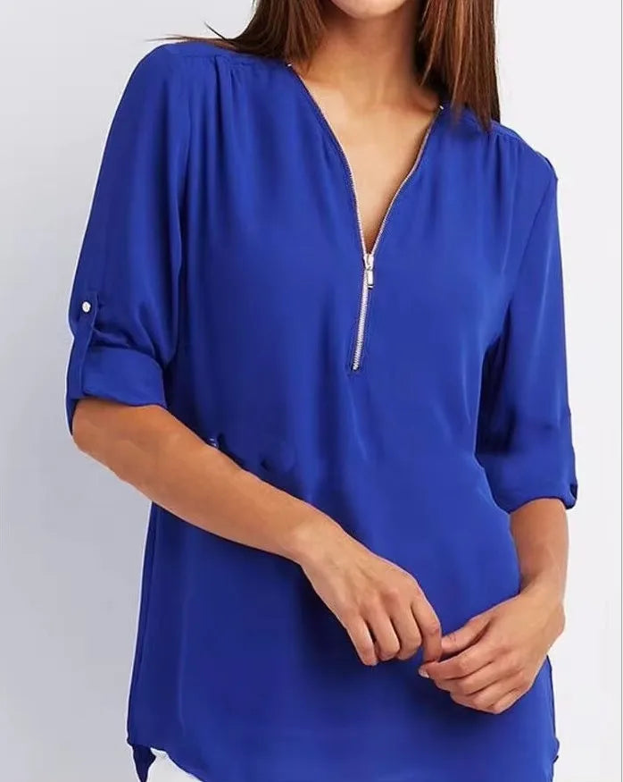 Deep V Neck Chiffon Blouse – Light, Draped, Ready to Layer