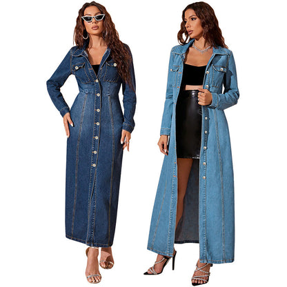 Denim Button Cardigan Jacket Dress waist and pocket detail